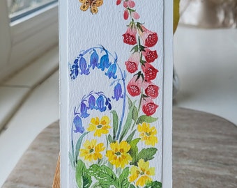 Originele handgeschilderde aquarel bladwijzer, wilde bloemen, zomerbloemen, cadeau voor boekenliefhebbers, lezers, kleurrijke boekaccessoires,