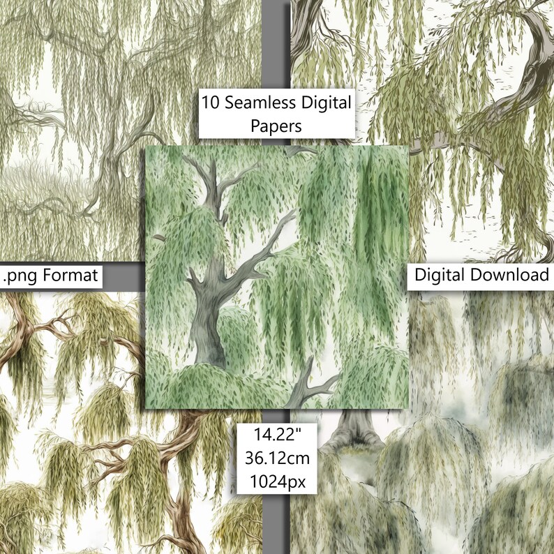Willow Tree , Willow Tree Seamless Pattern, Willow Tree Background, Printable Digital Paper ...