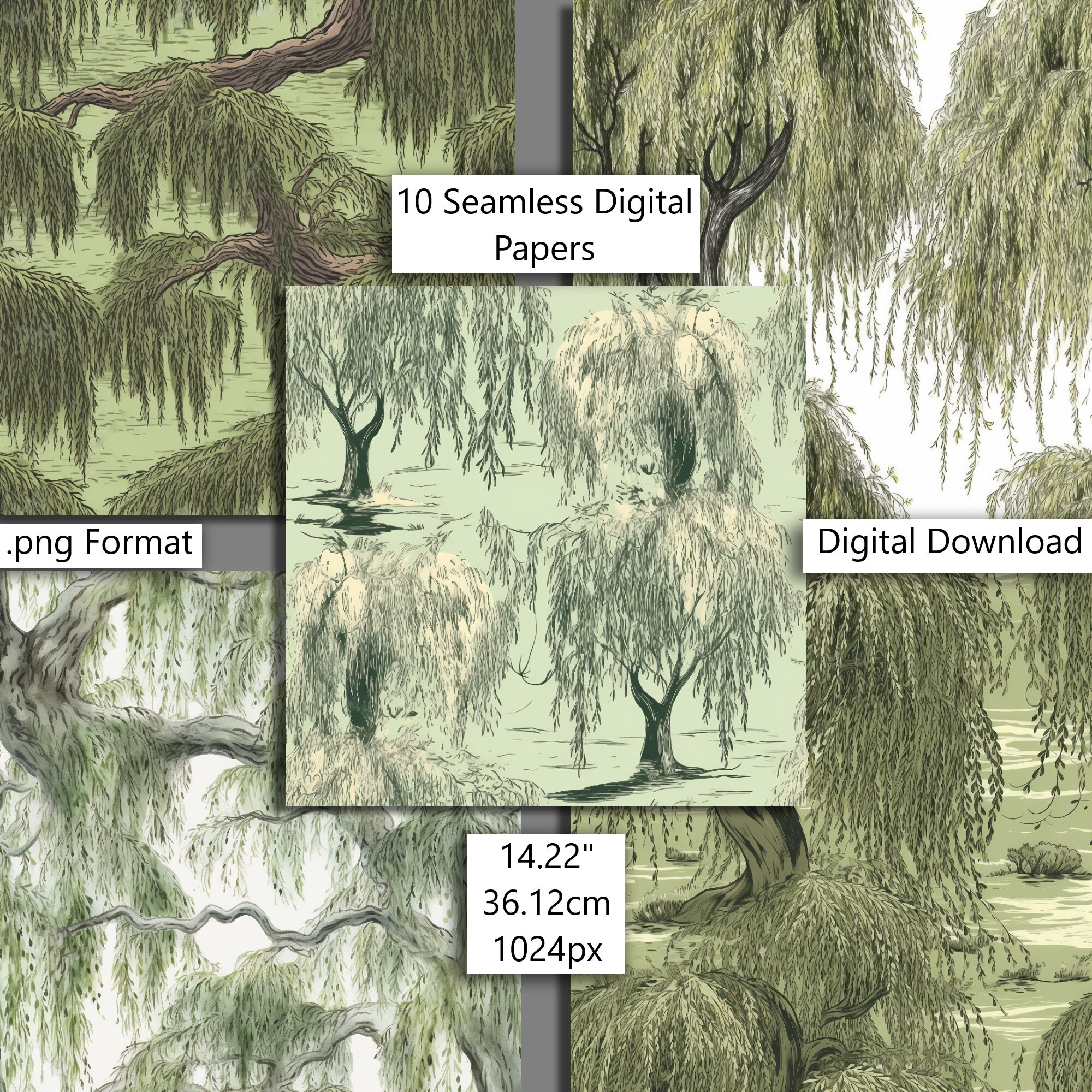 Willow Tree , Willow Tree Seamless Pattern, Willow Tree Background, Printable Digital Paper ...