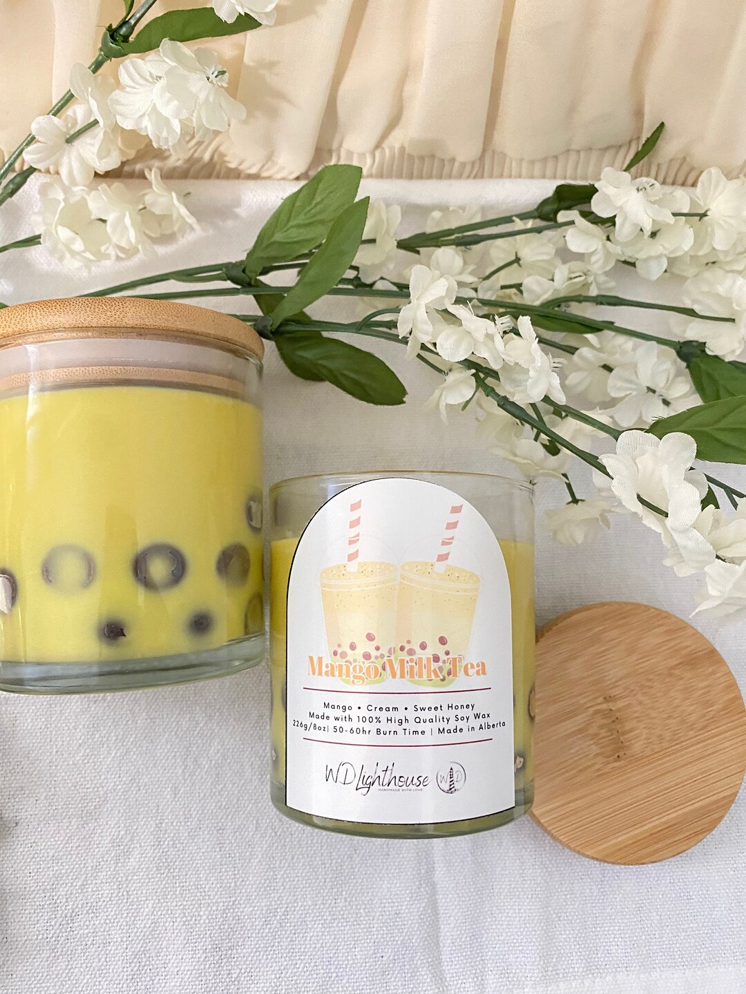 Boba Candle Mango Milk Tea Soy Candles Wooden Wick Hand Poured Etsy