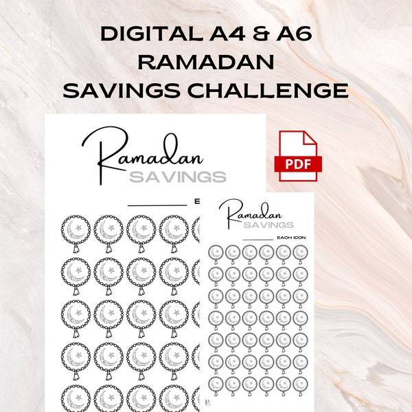 Ramadan Savings Challenge and Tracker - A4 & A6 PDF Printable Download