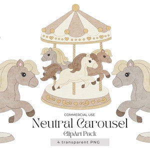 Carousel Horse Clipart - Neutral Gender Baby Shower, 1st Birthday Party Decorations, Printable Carousel Theme Graphics, Digital Download