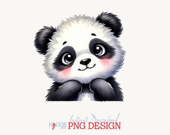 Watercolor Panda Clipart – Kawaii Animal PNG, Commercial Use (Digital Download)