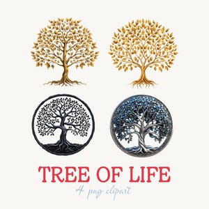 Clipart PNG dell'albero della vita - Elegante illustrazione spirituale, stampabile dell'albero della vita celtico, grafica dell'albero nero oro, design dell'albero mistico