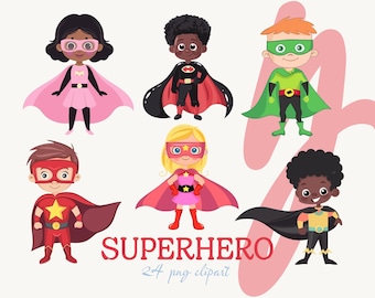 Kids Superhero Clipart – 24 PNG Graphics, Commercial Use
