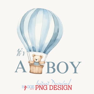 To chłopiec Miś PNG - Projekt sublimacji ujawniającej płeć, Dekoracja na baby shower, Clipart ciążowy dla chłopców, Użytek komercyjny, Natychmiastowe pobieranie