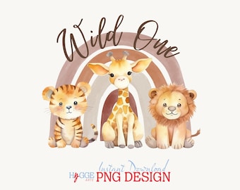 Boho Safari Animals Watercolor Clipart – Rainbow PNG, Commercial Use