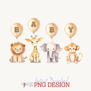Baby Safari Animals Design - BABY Balloons PNG, Watercolor Baby Animals, Sublimation Design for kids, New Baby Card image, Commercial Use