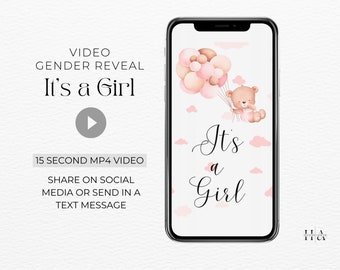 Digital Gender Reveal Video, It's a Girl, Gender Announcement Video for Social Media, Baby Girl Pregnancy Announce, Unique Reveal Surprise