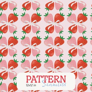 Strawberry Pink Coquette Seamless Repeating Pattern, Strawberry Seamless Pattern File, Summer Digital File, Digital Paper