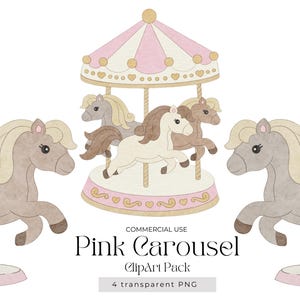 Carousel Horse Clipart - Pink Baby Shower, 1st Birthday Party Decorations, Printable Carousel Theme Graphics, Digital Download
