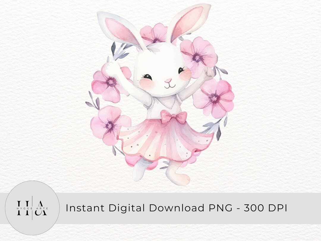 Pink Ballerina Bunny Flowers Wreath PNG Sublimation Design Etsy