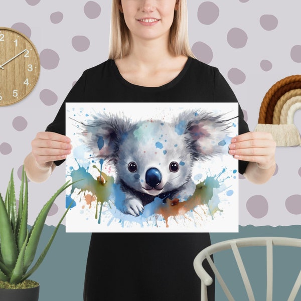 Affiche bébé koala en papier mat épais décoration chambre enfant.