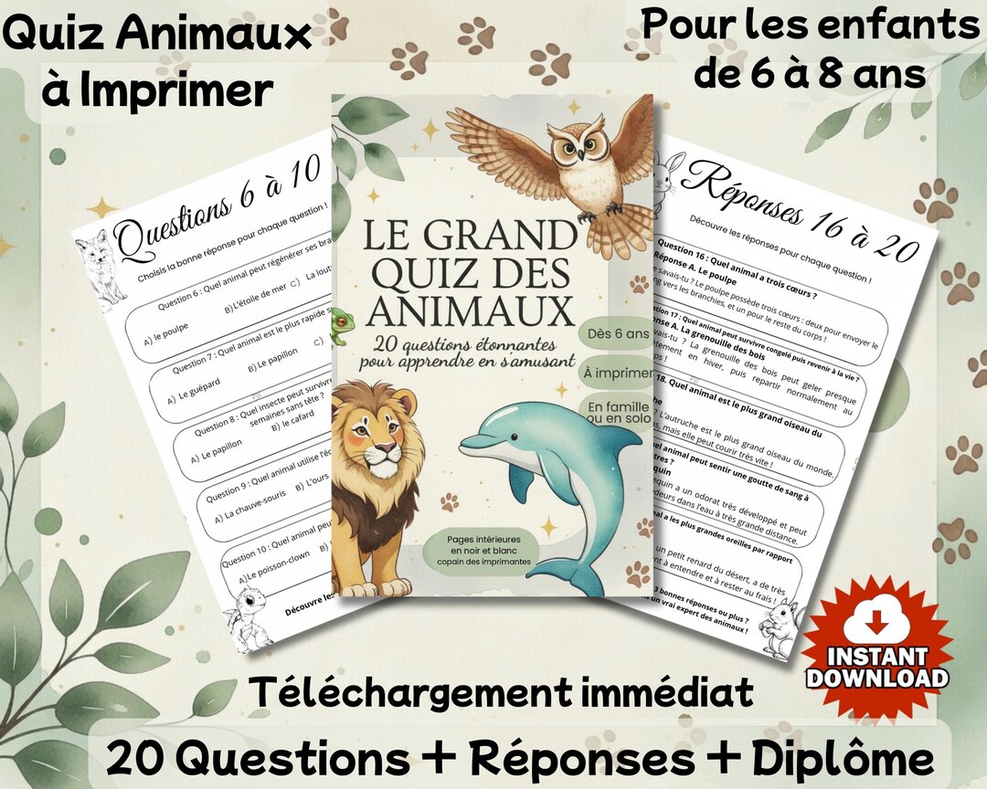 The Great Animal Quiz – Printable PDF Game for Children – Educational ...