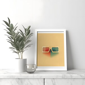 3D Glasses Wall Art, Printable Art, Vintage Art Print, Downloadable, Home Theater, Vintage Colors, Wall Decor, Digital Download