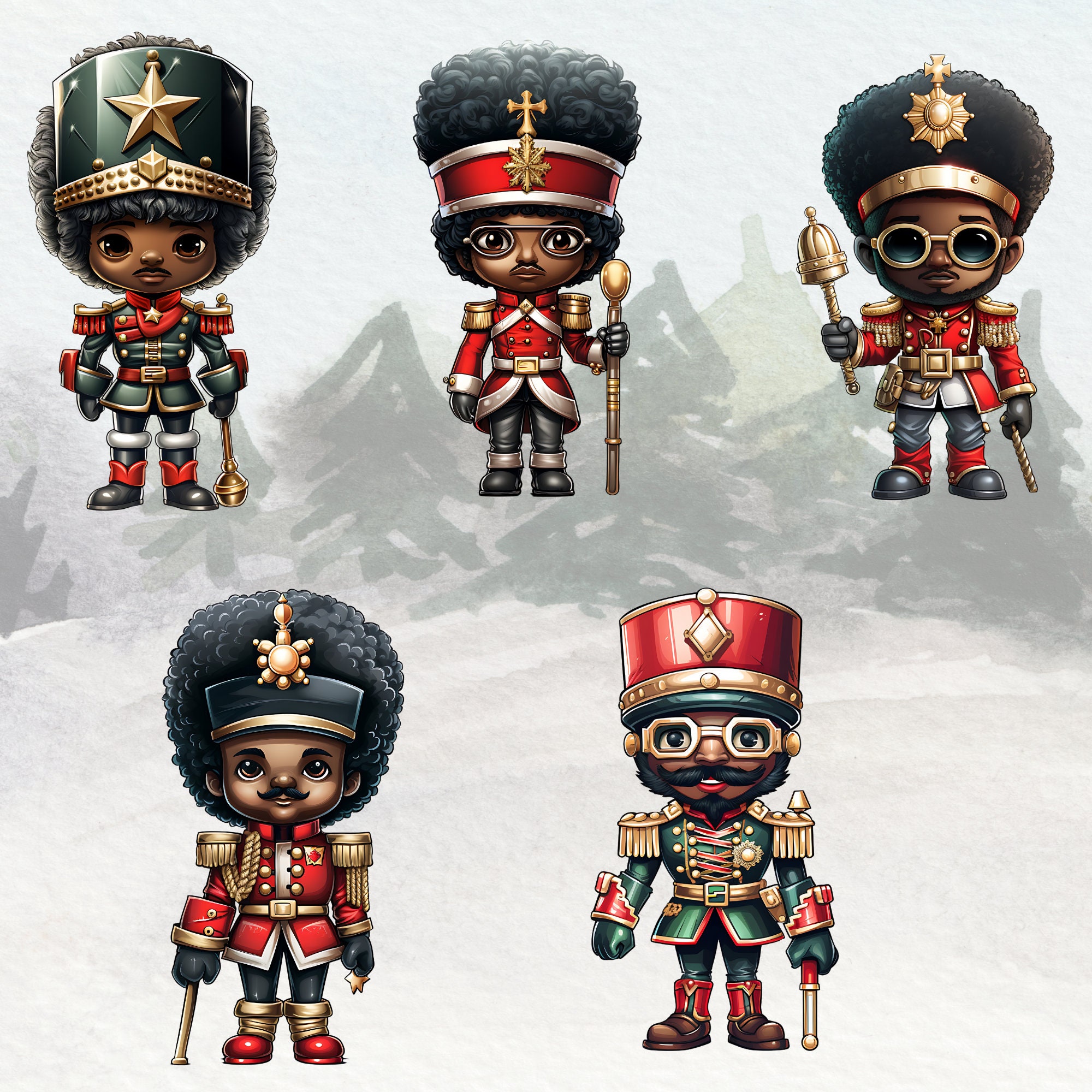 23 Black Nutcracker PNG Clipart Watercolor Afro Christmas Winter
