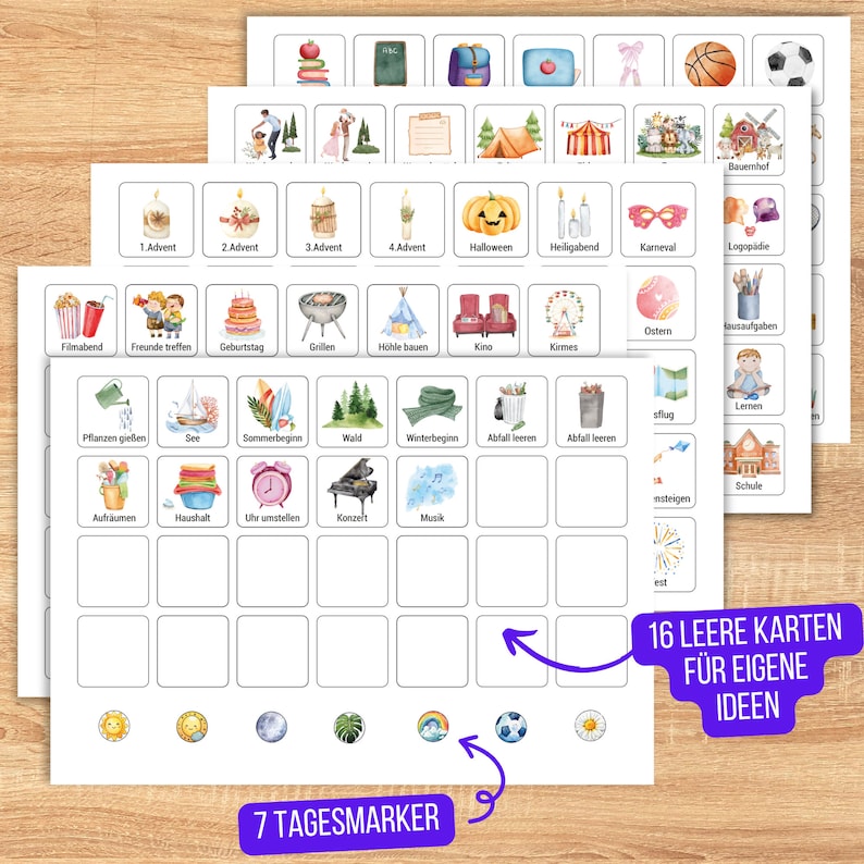 Gedruckte Aktivitätskarten für Wochenplan A4 A3 Montessori-Planer Karten für Kinder Autismus Bildkarten Routinekarten Klettpunkte image 2