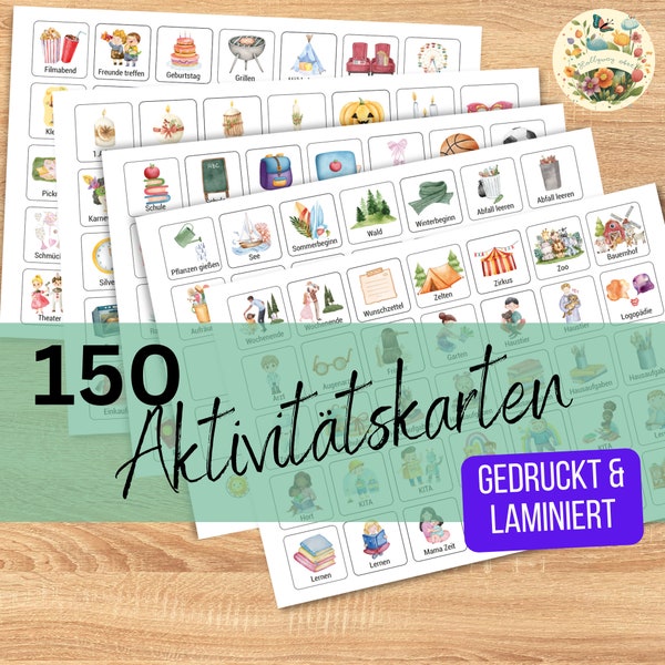 Gedruckte Aktivitätskarten für Wochenplan A4 A3 | Montessori-Planer Karten für Kinder | Autismus Bildkarten | Routinekarten | Klettpunkte