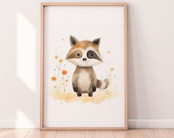 Kinderzimmer Poster Waschbär A1/A2/A3/A4 Wandkunst Kinderposter Baby Geschenk Mädchen Junge Kinder Tierposter
