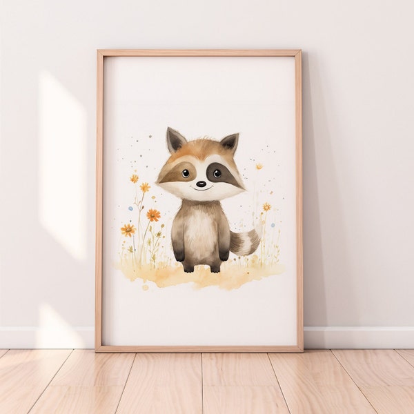 Kinderzimmer Poster Waschbär A1/A2/A3/A4 Wandkunst Kinderposter Baby Geschenk Mädchen Junge Kinder Tierposter