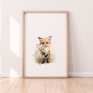 Poster Fuchs mit Blumen Illustration in A1 A2 A3 A4 Kinderposter Wandkunst Kinderzimmer Baby Geschenk Mädchen Junge Kinder Tierposter