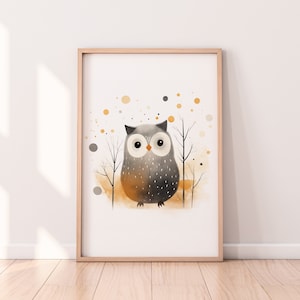 Póster de Kinderzimmer Eule Waldtiere Bilder Mädchen Jungen Kinderbild Wandbild A1/A2/A3/A4