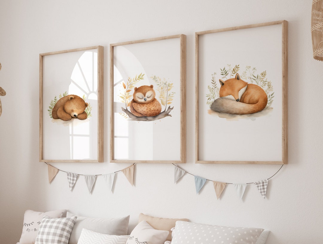 Posterset - Unser Alltag & Zahlenposter & schlafender Bär im Blumenkranz - A4 oder A3