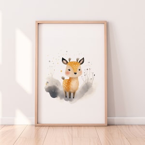 Póster Reh Ilustración en A1 A2 A3 A4 Kinderposter Wandkunst Kinderzimmer Baby Waldtiere Geschenk Mädchen Junge Kinder Tierposter