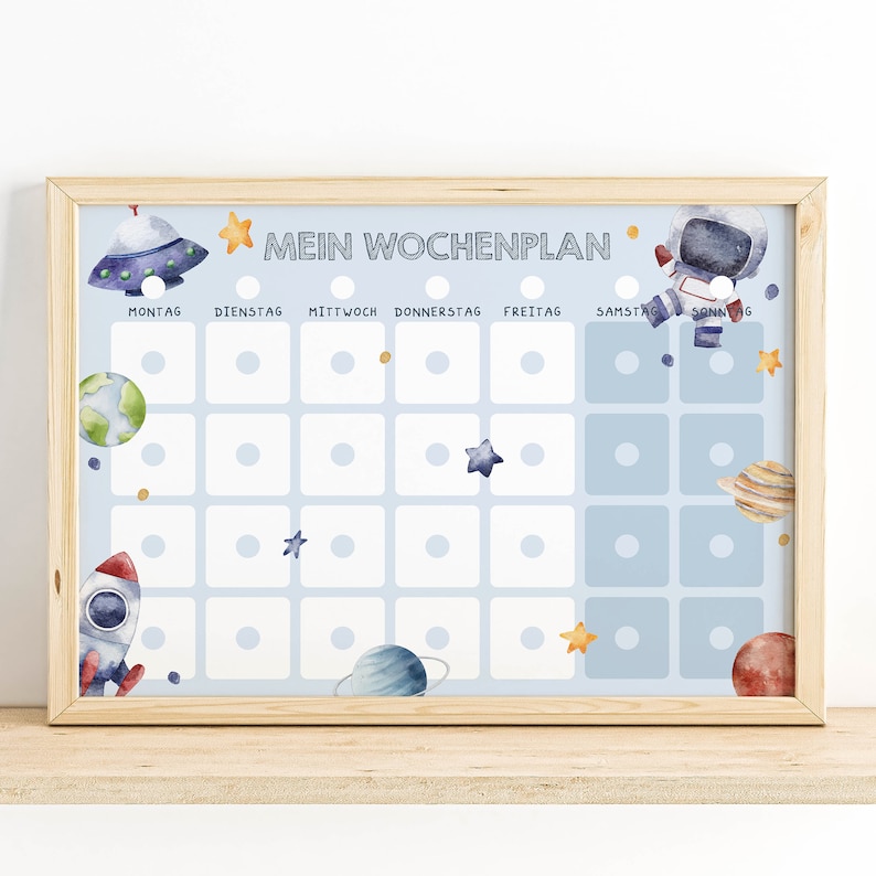 Kinder Wochenplaner PDF zum Ausdrucken, Personalisierbarer Kinderkalender Montessori, wöchentliche Aktivitäten, Download Weltraum Motiv image 5