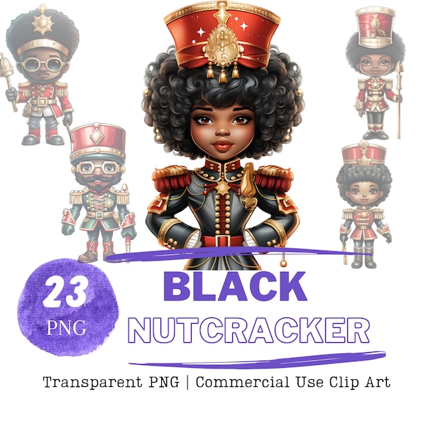 23 Black Nutcracker PNG Clipart- Watercolor Afro Christmas Winter Digital Art Transparent PNG for XMAS decoration