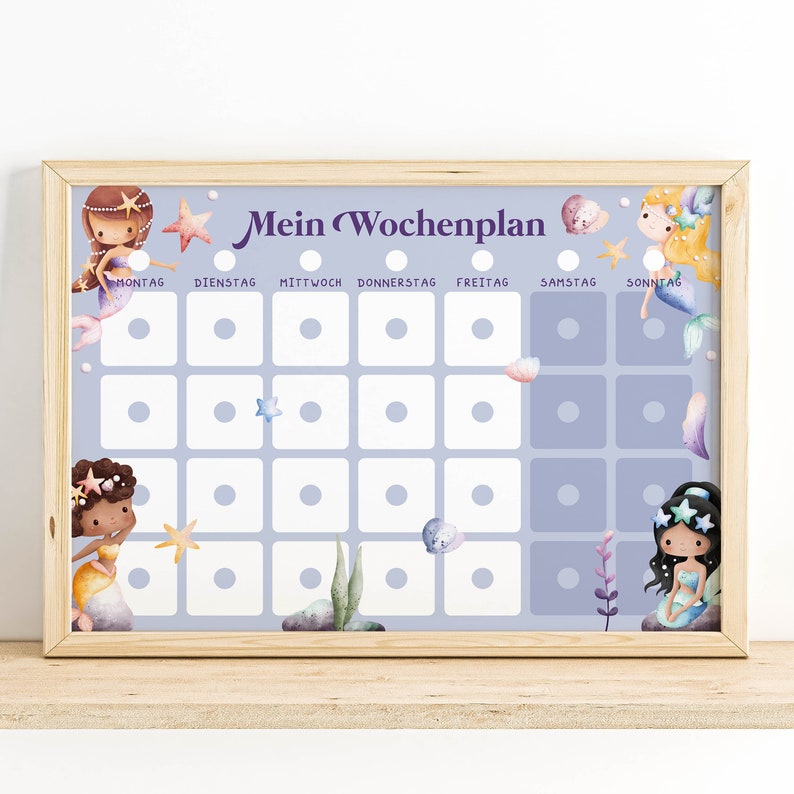 Kinder Wochenplan PDF: Montessori Routineplan mit 150 Aktivitätskarten, PNG Sofort-Download zum selbst Ausdrucken Motiv Meerjungfrau image 1