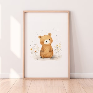 Kinderzimmer  Boho Poster A1/A2/A3/A4 Wandkunst Neutrales Kinderposter Waldtier Spielzimmer Dekoration Bär