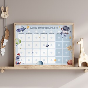 Kinder Wochenplaner PDF zum Ausdrucken, Personalisierbarer Kinderkalender Montessori, wöchentliche Aktivitäten, Download Weltraum Motiv image 2