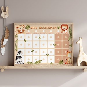 Kinder Wochenplan PDF Sofort-Download, Montessori Kinderkalender zum Ausdrucken, Kleinkind Planer Safari Löwe Zebra Giraffe, Affe Tiere image 3