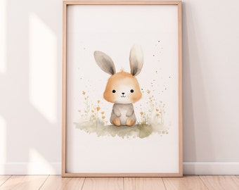 Kinderzimmer Poster Hase A1/A2/A3/A4 Wandkunst Kinderposter Baby Geschenk Mädchen Junge Kinder Tierposter