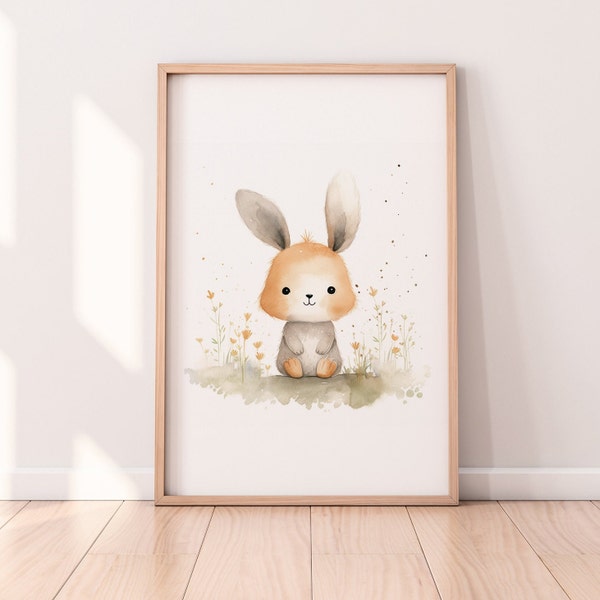 Kinderzimmer Poster Hase A1/A2/A3/A4 Wandkunst Kinderposter Baby Geschenk Mädchen Junge Kinder Tierposter