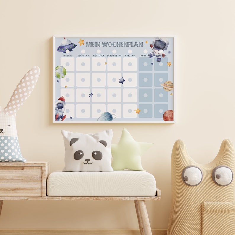 Kinder Wochenplaner PDF zum Ausdrucken, Personalisierbarer Kinderkalender Montessori, wöchentliche Aktivitäten, Download Weltraum Motiv image 6