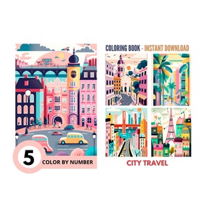 Color By Number for Adult,Paint by Number Printable,5 City Travel ,Coloring Pages Digital Download,Advanced detailed,Sheet Book|578