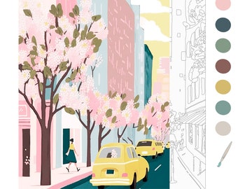 Color By Number Printable, Paint by number for Adult DIY, New York Cityscape, Jo Milton Studio,Coloring Book Page, Digital Download|28