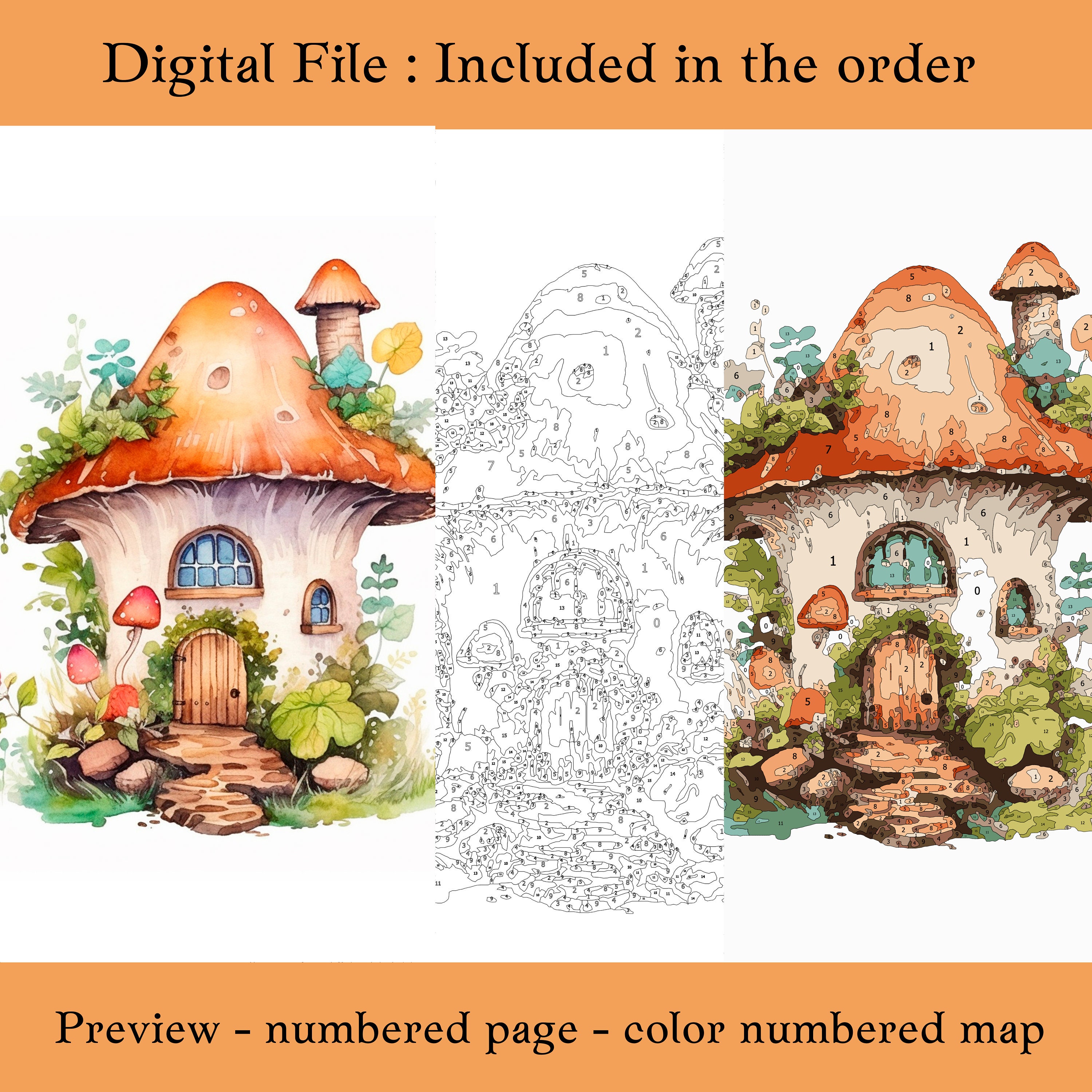 Mushroom House Color by Number for Adult, Paint by Number Printable for ...