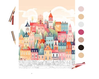 Funny Cityscape Paint By Number Printable for Procreate, Color by number Adult,  by Jo Milton Studio, Book Digital Download Print| 397