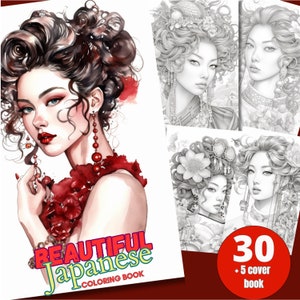 30 Beautiful Japanese Woman Coloring Book - Adults Coloring Pages, Instant Download,Grayscale Coloring Book,Printable PDF File|458