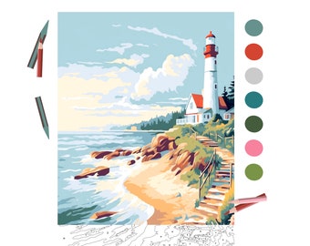 LightHouse Landscape, Color By Number for Adult, Paint by Number Printable for Procreate, Digital Download,Advanced detailed Book|1519