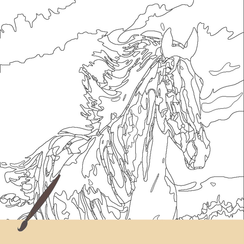 Beautiful Horse Coloring Pages for Adults, Grayscale Coloring Book
