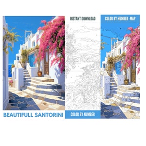 Color by Number for Adult, Paint by Number Printable, Santorini City ...