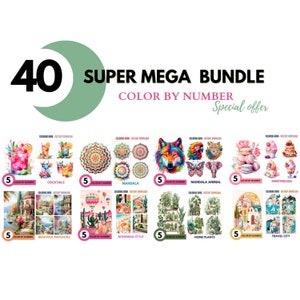 Bundle 40 Color By Number for Adult, Paint by Number Printable,Mandala+Landscape+Plants, Coloring Pages ,Sheets Digital Download, Book| 450