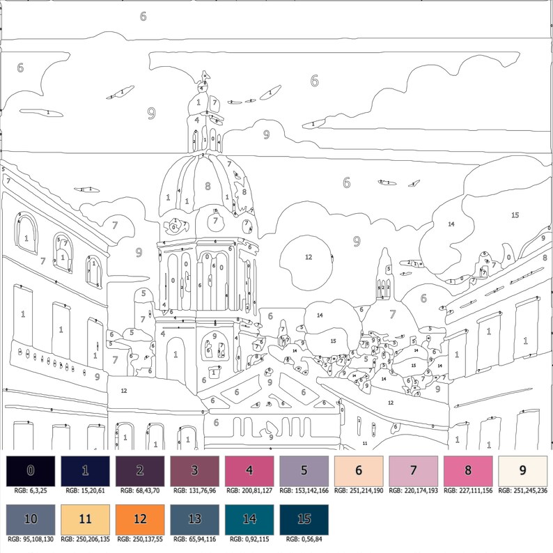 Color by Number Adult,paint by Number Printable, City Travel Miami ...