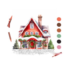Color By Number for Adult, Paint by Number Printable, Christmas house,Coloring Pages ,Sheets Digital Download,Advanced detailed Book| 946