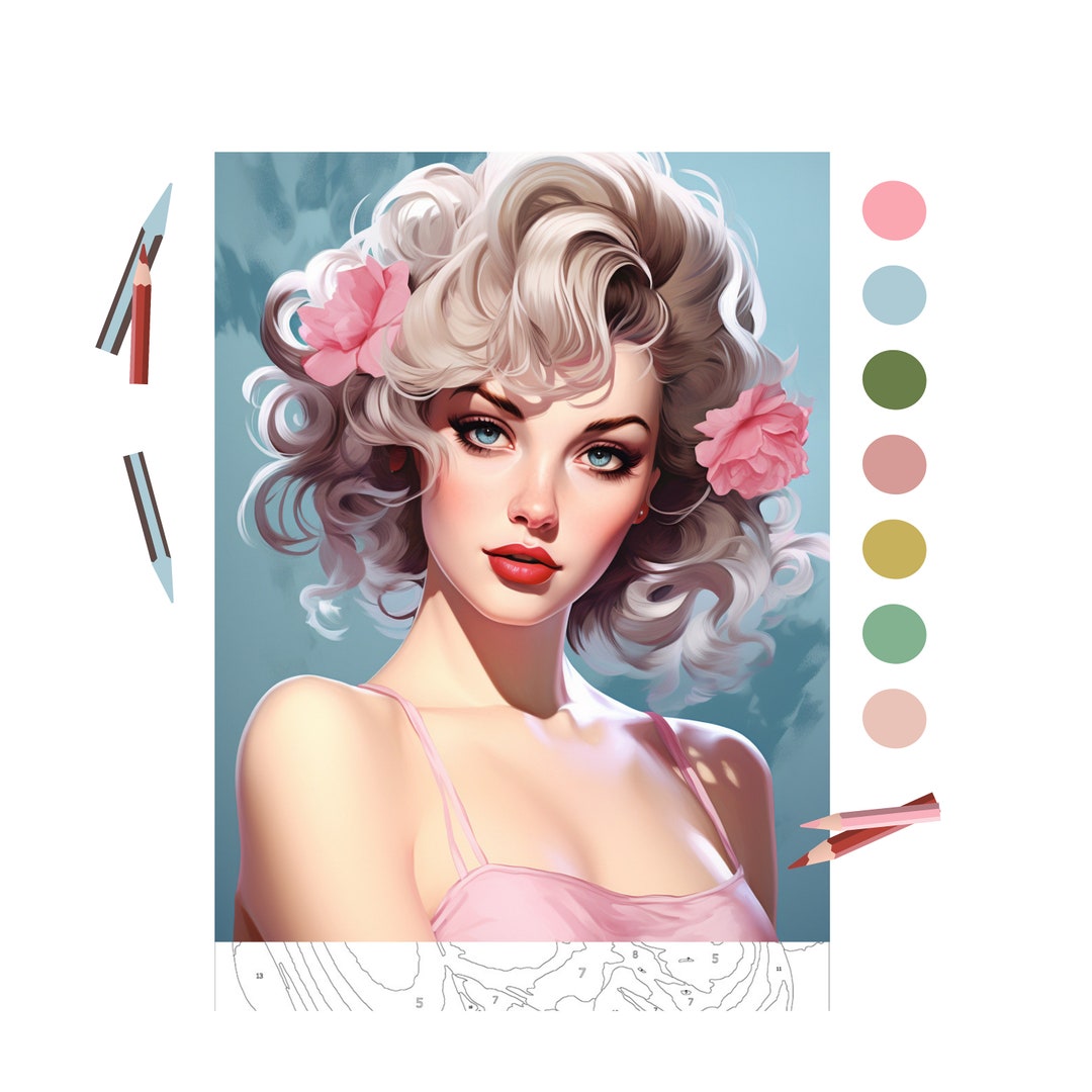 Color by Number for Adult,paint by Number Printable,beautiful Pin up ...