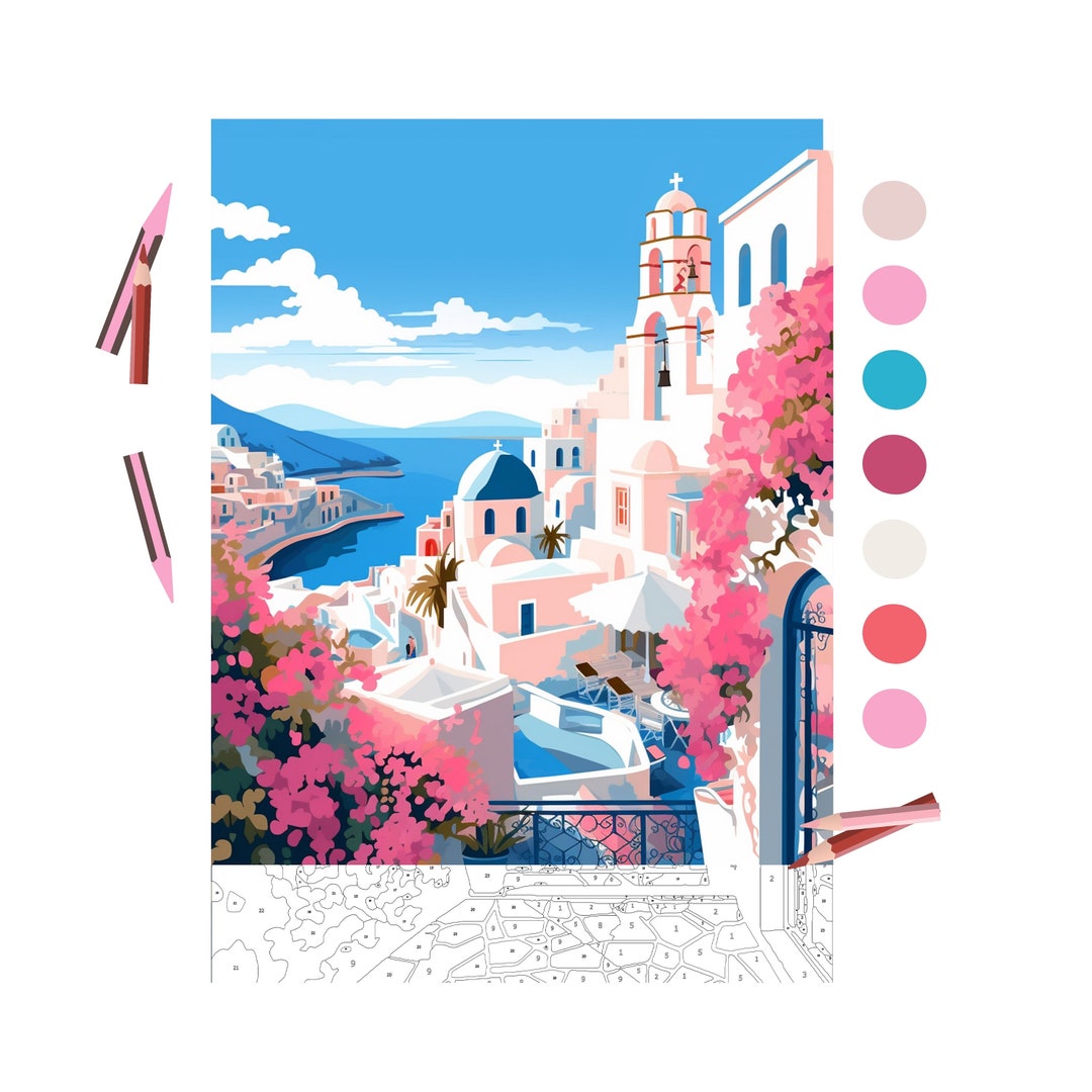 Color by Number for Adult, Paint by Number Printable, Santorini City ...